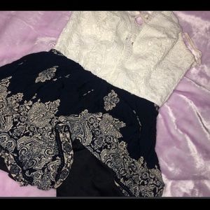 Blue and white backless  romper Size S $16